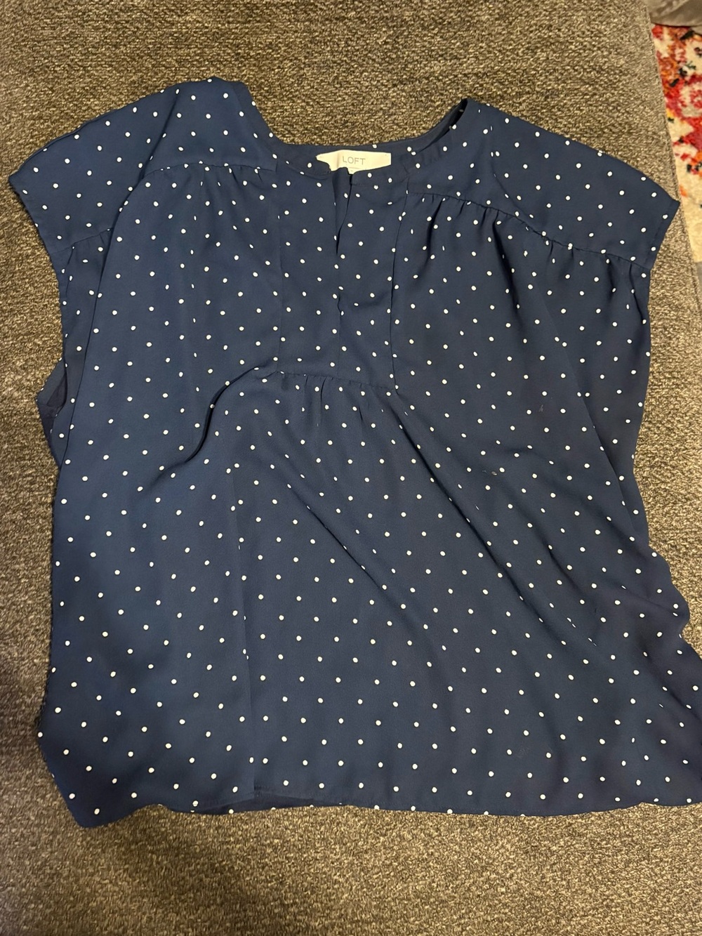 LOFT Navy with White Polka Dot Cap Sleeve Blouse